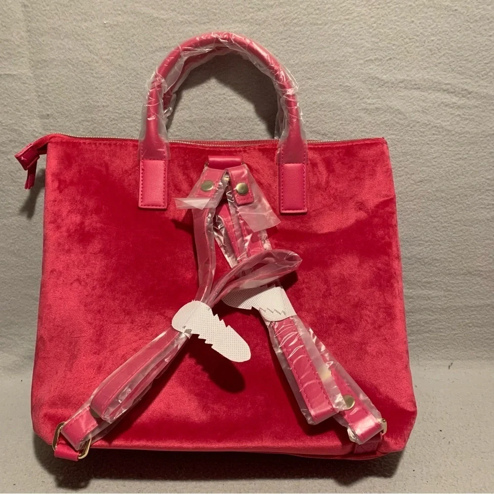 Juicy Couture Fuschia Velvet Bow Convertible Tote Bag Backpack Fairycore Y2K